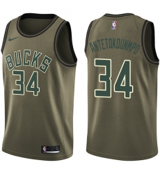 Youth Nike Milwaukee Bucks #34 Giannis Antetokounmpo Swingman Green Salute to Service NBA Jersey