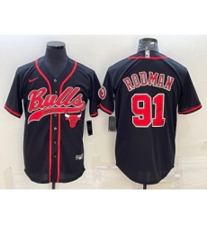 Men's Chicago Bulls #91 Dennis Rodman Black With Patch Cool Base Stitched Baseball Jersey