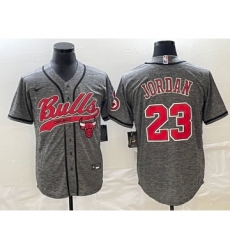 Men's Chicago Bulls #23 Michael Jordan Grey Gridiron Cool Base Stitched Baseball Jersey