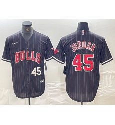 Men's Chicago Bulls #45 Michael Jordan Number Black Pinstripe Cool Base Stitched Baseball Jersey