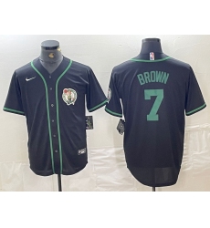 Men's Boston Celtics #7 Jaylen Brown Black With Cool Base Stitched Baseball Jersey