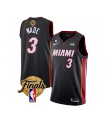 Men's Miami Heat #3 Dwyane Wade Black 2023 Finals Icon Edition With NO.6 Stitched Basketball Jersey