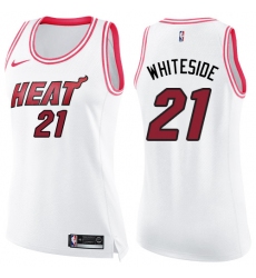 Women's Nike Miami Heat #21 Hassan Whiteside Swingman White/Pink Fashion NBA Jersey