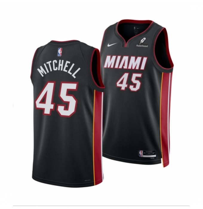 Men's Miami Heat #45 Davion Mitchell Black 2025 Icon Edition Swingman Stitched Basketball Jersey