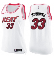 Women's Nike Miami Heat #33 Alonzo Mourning Swingman White/Pink Fashion NBA Jersey