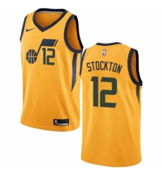 Men's Nike Utah Jazz #12 John Stockton Authentic Gold NBA Jersey Statement Edition