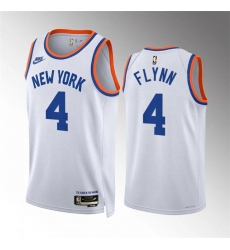 Men's New Yok Knicks #4 Malachi Flynn White 2021-22 City Edition Stitched Basketball Jersey