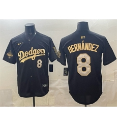 Men's Los Angeles Dodgers #8 Enrique Hernández Black Gold 2025 World Series Champions Limited Stitched Baseball Jersey