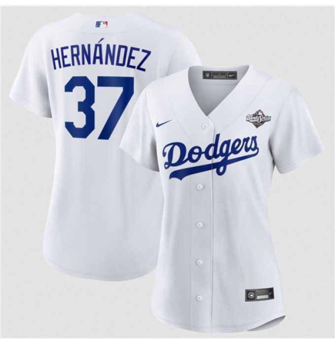 Women's Los Angeles Dodgers #37 Teoscar Hernández White 2025 World Series Home Cool Base Stitched Baseball Jersey(Run Small)