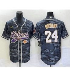 Men's Los Angeles Lakers #24 Kobe Bryant Black Camo Cool Base Stitched Baseball Jersey1