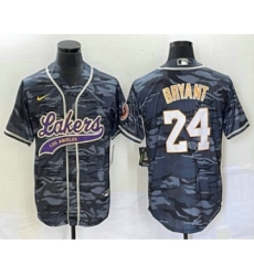 Men's Los Angeles Lakers #24 Kobe Bryant Black Camo Cool Base Stitched Baseball Jersey2