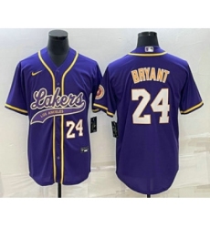 Men's Los Angeles Lakers #24 Kobe Bryant Number Purple With Cool Base Stitched Baseball Jersey