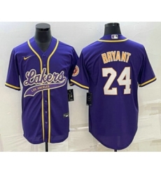 Men's Los Angeles Lakers #24 Kobe Bryant Purple With Cool Base Stitched Baseball Jersey