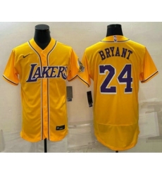 Men's Los Angeles Lakers #24 Kobe Bryant Yellow Cool Base Stitched Baseball Jersey