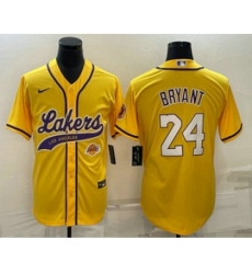 Men's Los Angeles Lakers #24 Kobe Bryant Yellow With Cool Base Stitched Baseball Jerseys