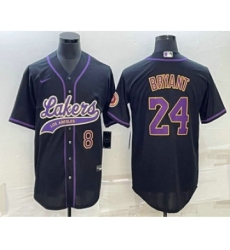 Men's Los Angeles Lakers #8 #24 Kobe Bryant Number Black With Cool Base Stitched Baseball Jersey