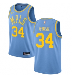 Men's Nike Los Angeles Lakers #34 Shaquille O'Neal Authentic Blue Hardwood Classics NBA Jersey