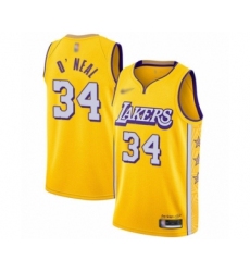 Women's Los Angeles Lakers #34 Shaquille O'Neal Swingman Gold Basketball Jersey - 2019 20 City Edition
