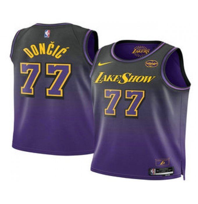 Men's Los Angeles Lakers #77 Luka Doncic Purple 2025 City Edition Swingman Sponsor Stitched Jersey