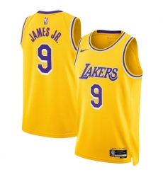 Men's Los Angeles Lakers #9 Bronny James Jr. Yellow 2024 Draft Icon Edition Stitched Basketball Jersey