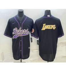 Men's Los Angeles Lakers Black Big Logo Cool Base Stitched Baseball Jerseys