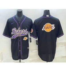 Men's Los Angeles Lakers Black Team Big Logo With Cool Base Stitched Baseball Jersey