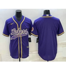 Men's Los Angeles Lakers Blank Purple Cool Base Stitched Baseball Jersey