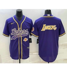 Men's Los Angeles Lakers Purple Big Logo With Cool Base Stitched Baseball Jerseys