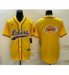 Men's Los Angeles Lakers Yellow Team Big Logo Cool Base Stitched Baseball Jersey