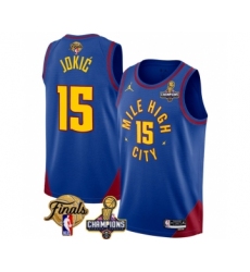 Men's Denver Nuggets #15 Nikola Jokic Blue 2023 Nuggets Champions And Finals Statemenr Edition Stitched Basketball Jersey