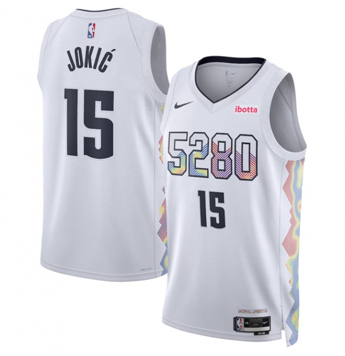 Men's Denver Nuggets #15 Nikola Jokic White 2024-25 City Edition Stitched Basketball Jersey