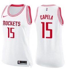 Women's Nike Houston Rockets #15 Clint Capela Swingman White/Pink Fashion NBA Jersey