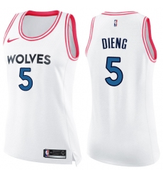 Women's Nike Minnesota Timberwolves #5 Gorgui Dieng Swingman White/Pink Fashion NBA Jersey