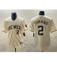 Men's Milwaukee Brewers #2 Brice Turang Cream Home Limited Stitched Baseball Jersey