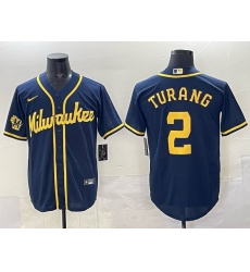 Men's Milwaukee Brewers #2 Brice Turang Navy 2025 With Stitched Baseball Jersey