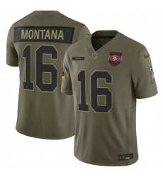 Men's San Francisco 49ers #16 Joe Montana Olive 2025 Salute to Service Limited Football Stitched Jersey