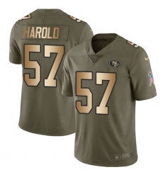 Men's Nike San Francisco 49ers #57 Eli Harold Limited Olive/Gold 2017 Salute to Service NFL Jersey