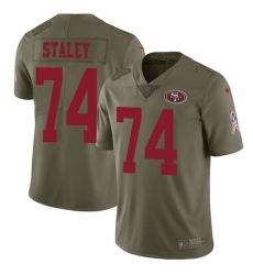 Men's Nike San Francisco 49ers #74 Joe Staley Limited Olive 2017 Salute to Service NFL Jersey
