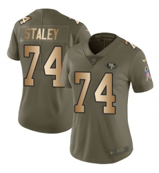 Women's Nike San Francisco 49ers #74 Joe Staley Limited Olive/Gold 2017 Salute to Service NFL Jersey