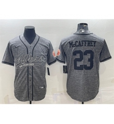 Men's San Francisco 49ers #23 Christian McCaffrey Gray With Patch Cool Base Stitched Baseball Jersey