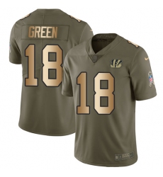 Men's Nike Cincinnati Bengals #18 A.J. Green Limited Olive/Gold 2017 Salute to Service NFL Jersey