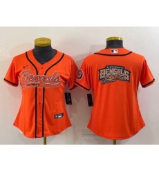 Women's Cincinnati Bengals Orange Team Big Logo With Patch Cool Base Stitched Baseball Jersey