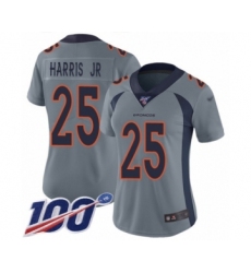 Women's Denver Broncos #25 Chris Harris Jr Limited Silver Inverted Legend 100th Season Football Jersey
