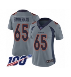 Women's Denver Broncos #65 Gary Zimmerman Limited Silver Inverted Legend 100th Season Football Jersey