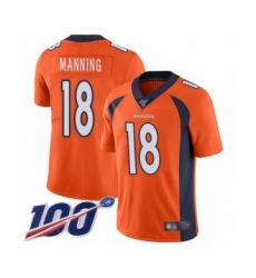 Men's Denver Broncos #18 Peyton Manning Orange Team Color Vapor Untouchable Limited Player 100th Season Football Jersey