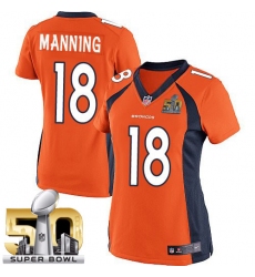 Women's Nike Denver Broncos #18 Peyton Manning Limited Orange Team Color Super Bowl 50 Bound NFL Jersey