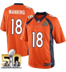 Youth Nike Denver Broncos #18 Peyton Manning Limited Orange Team Color Super Bowl 50 Bound NFL Jersey