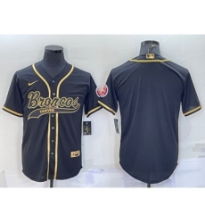 Men's Denver Broncos Blank Black Gold With Patch Cool Base Stitched Baseball Jersey