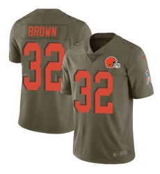 Men's Nike Cleveland Browns #32 Jim Brown Limited Olive 2017 Salute to Service NFL Jersey