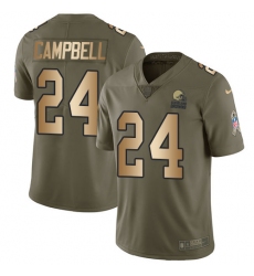 Youth Nike Cleveland Browns #24 Ibraheim Campbell Limited Olive/Gold 2017 Salute to Service NFL Jersey